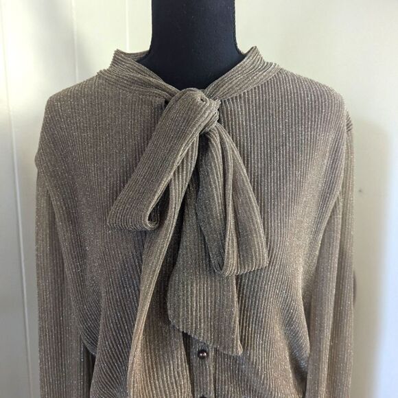 Kristinit Metallic Sheer Blouse Whimsigoth Office Siren Feminine Romantic L - Picture 3 of 10